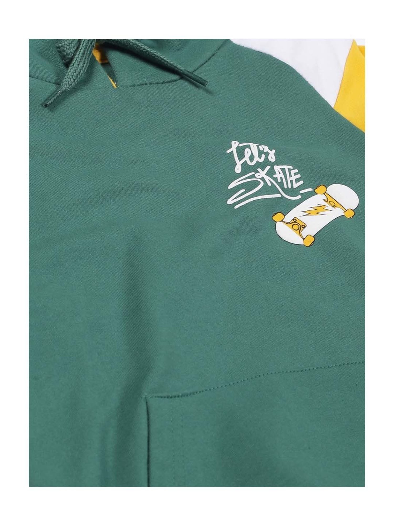 Plum Tree Kids Green & Yellow Cotton Color Block Full Sleeves Hoodie