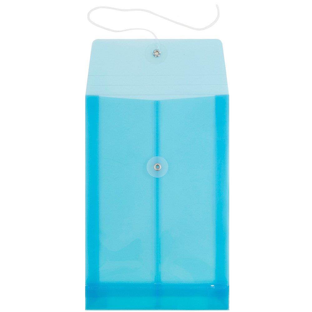 JAM PAPER Plastic Envelopes with Button & String Tie Closure - 6 1/4 x 9 1/4 - Blue - 12/Pack