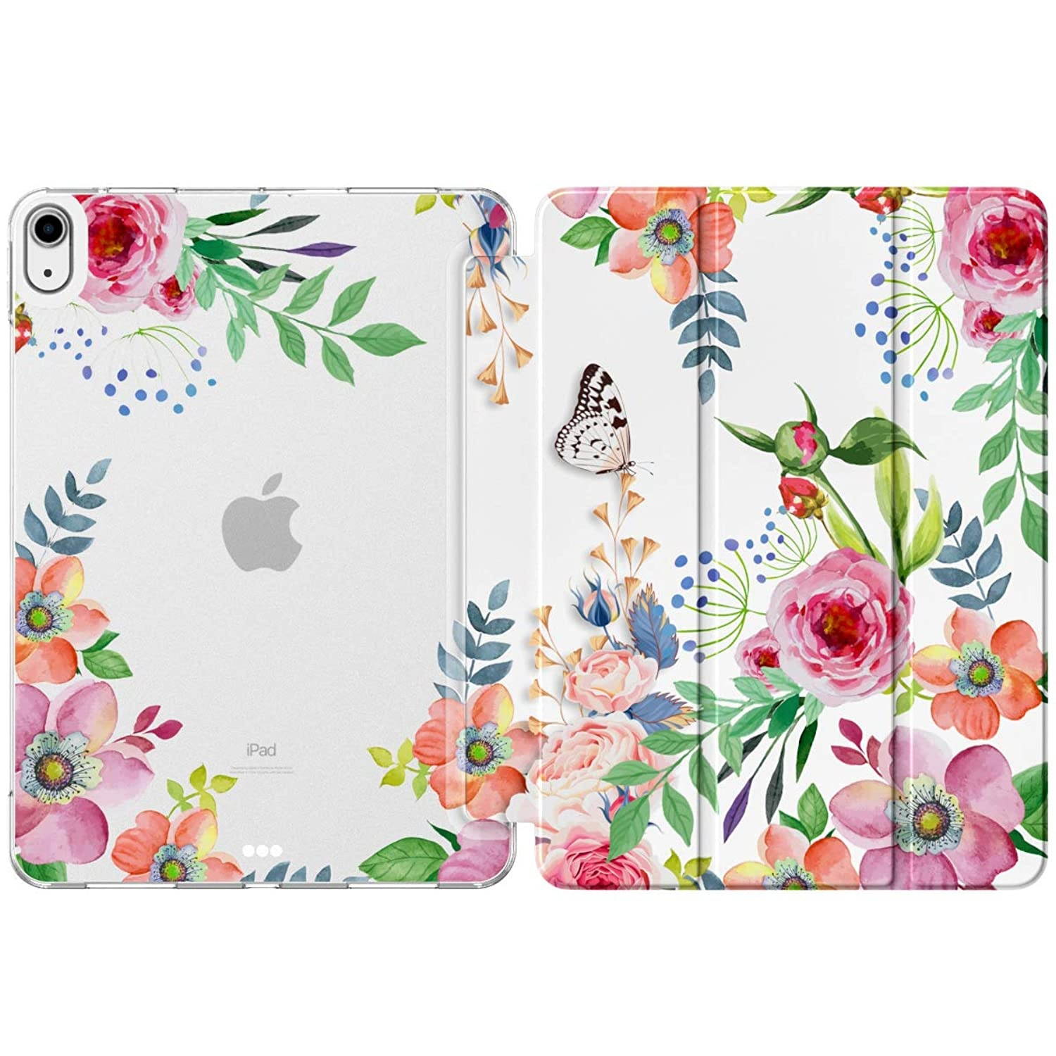 MoKo Case Fit New iPad Air 4, iPad Air 4th Generation Case 2020 10.9", Smart Trifold Stand Slim Folio Case Soft TPU Frosted Translucent Back Cover Fit iPad Air 4 2020,Auto Wake/Sleep,Fragrant Flowers