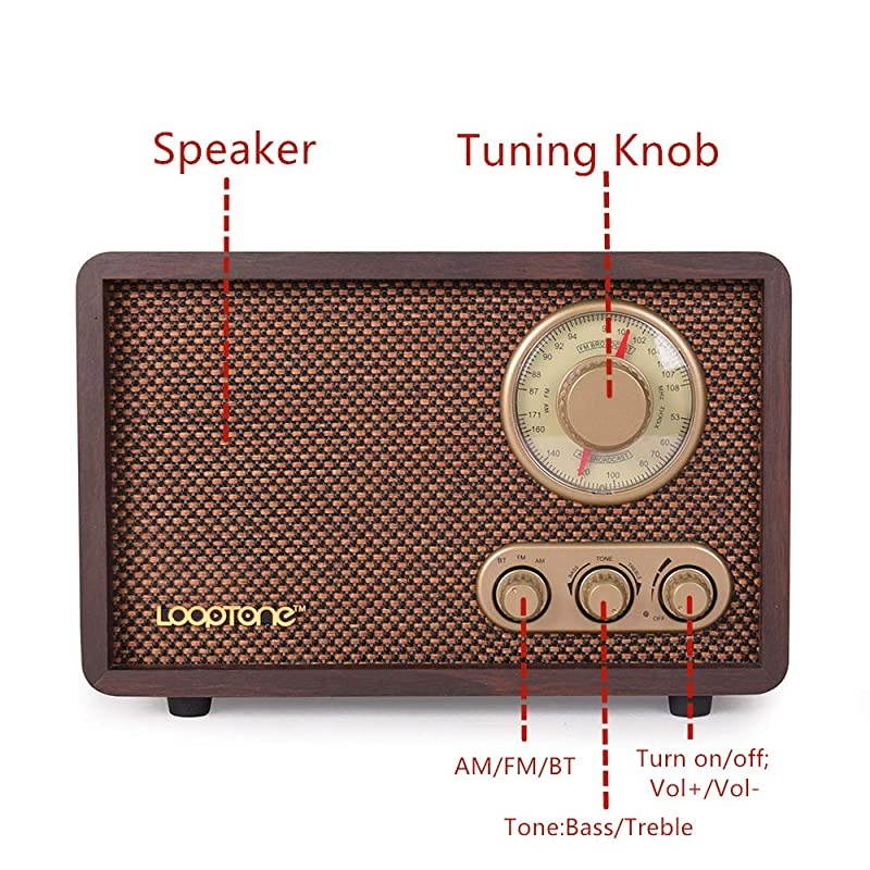 FM AM Radio Retro Wood Radio with Bluetooth Play Mp3 and Antenna Built in Speaker for Kitchen Living Room