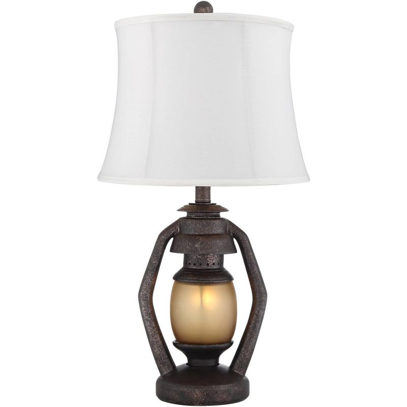 Franklin Iron Works Horace Brown Miner Nightlight Cream Shade Table Lamps Set of 2