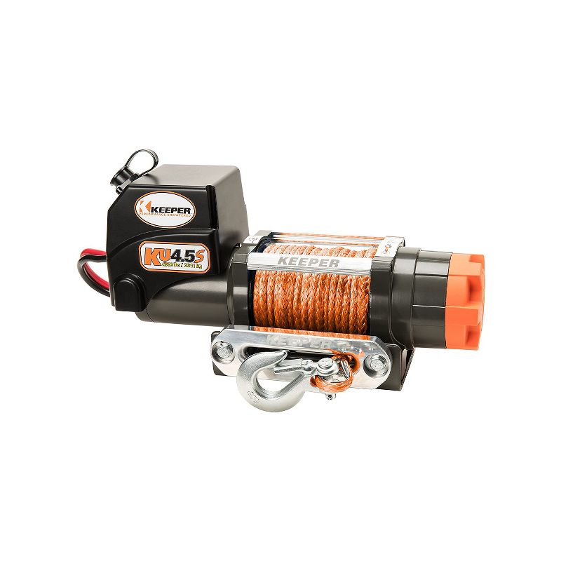 Keeper KU45082 1.5 Horsepower 12 Volt 4500 Pound Load Capacity Off Road Utility Vehicle Electric Winch with Fairlead, and Pulley Block Assembly, Black