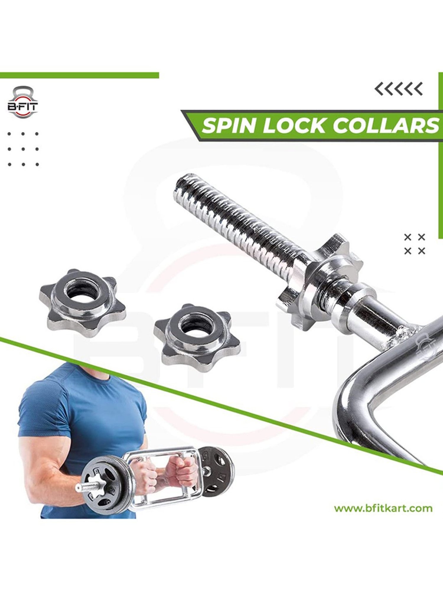 B Fit Threaded Solid Chrome Triceps Bar for Weightlifting and Bodybuilding Dia 28 mm (Silver)