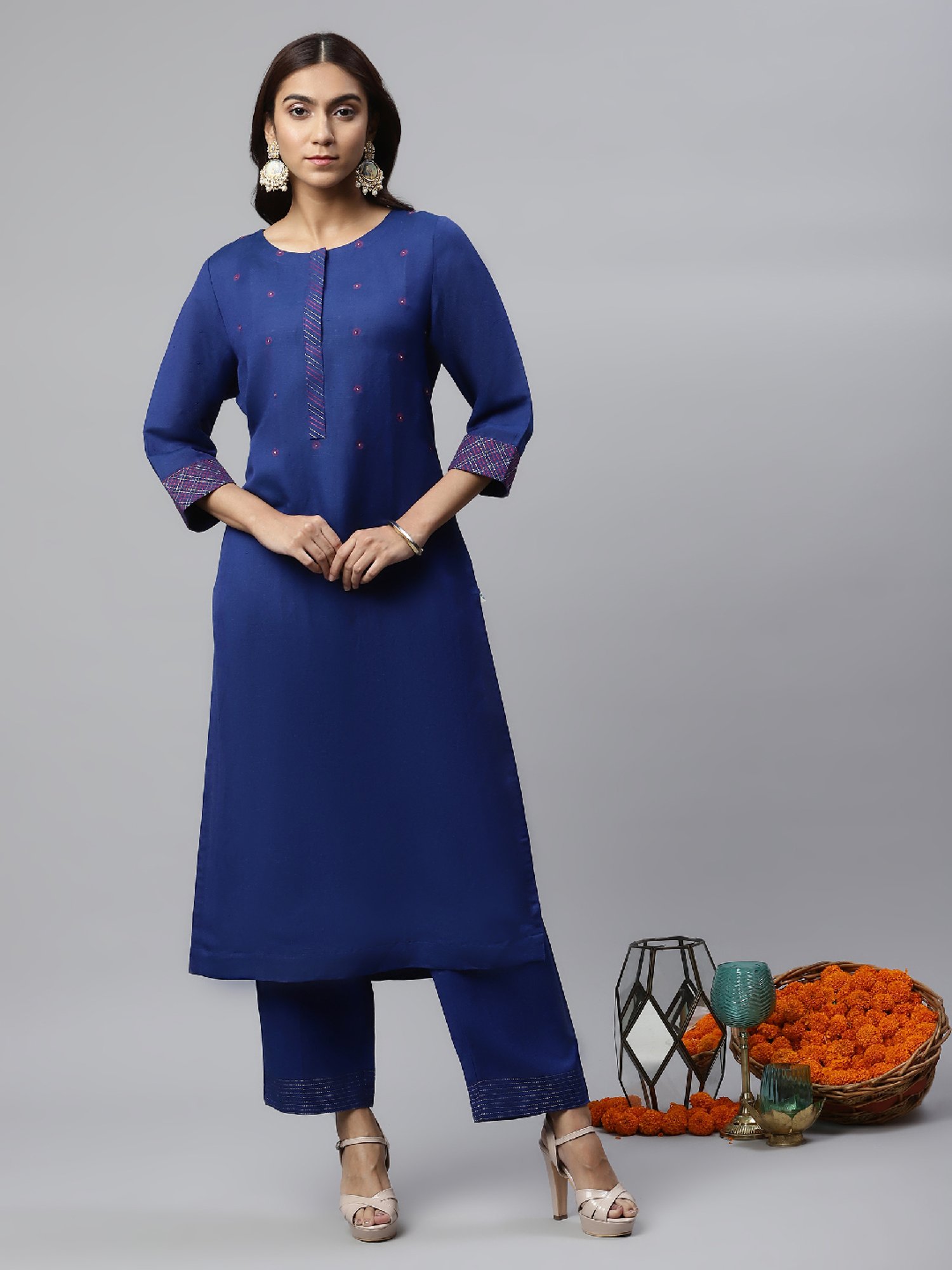 Linen Club Woman Navy Elasticated Pants