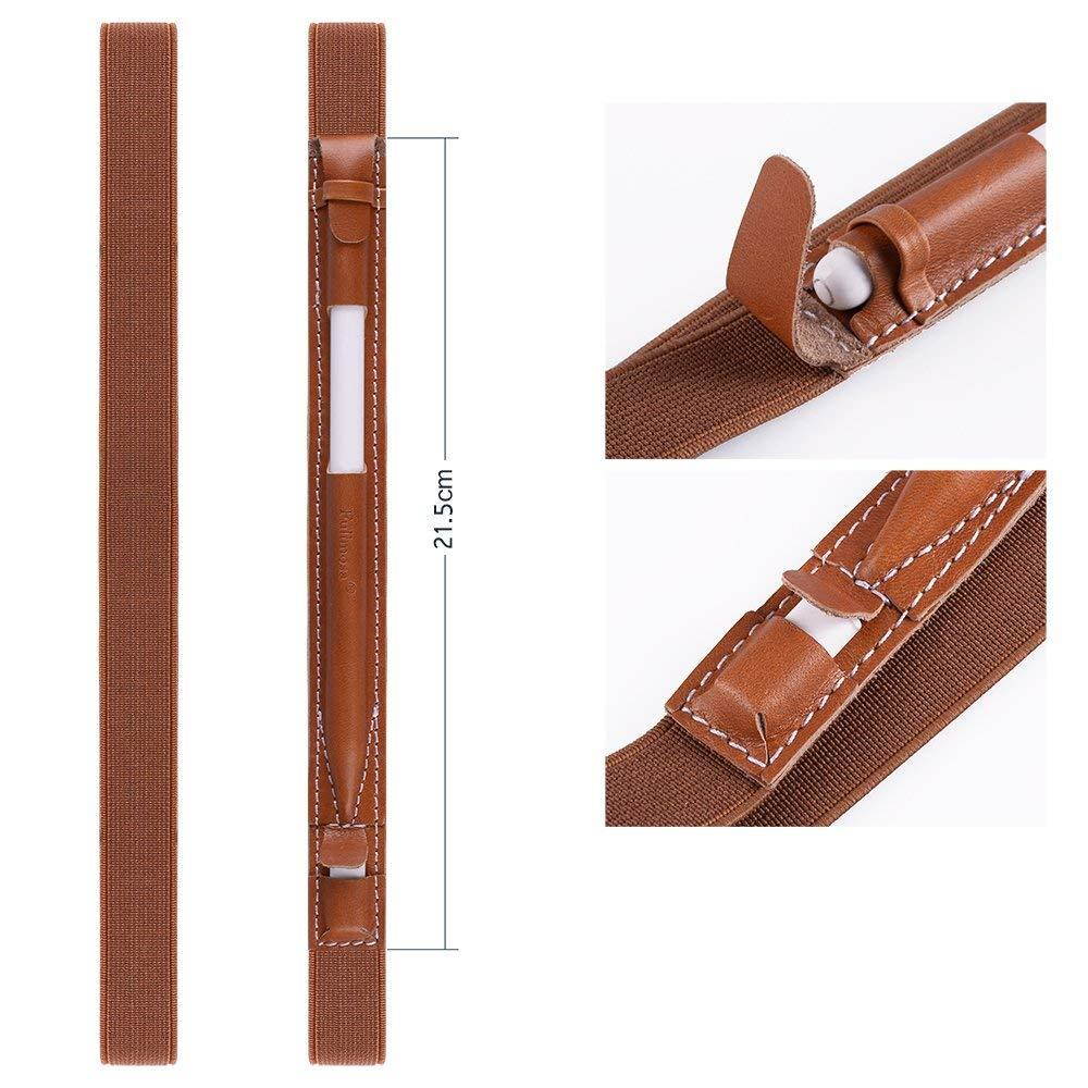 Fullmosa 4 Colors for Apple Pencil Holder, Genuine Leather Apple Pencil Sleeve with USB pocket Handmade Compatible with iPad Pro 12.9" Cases, Brown