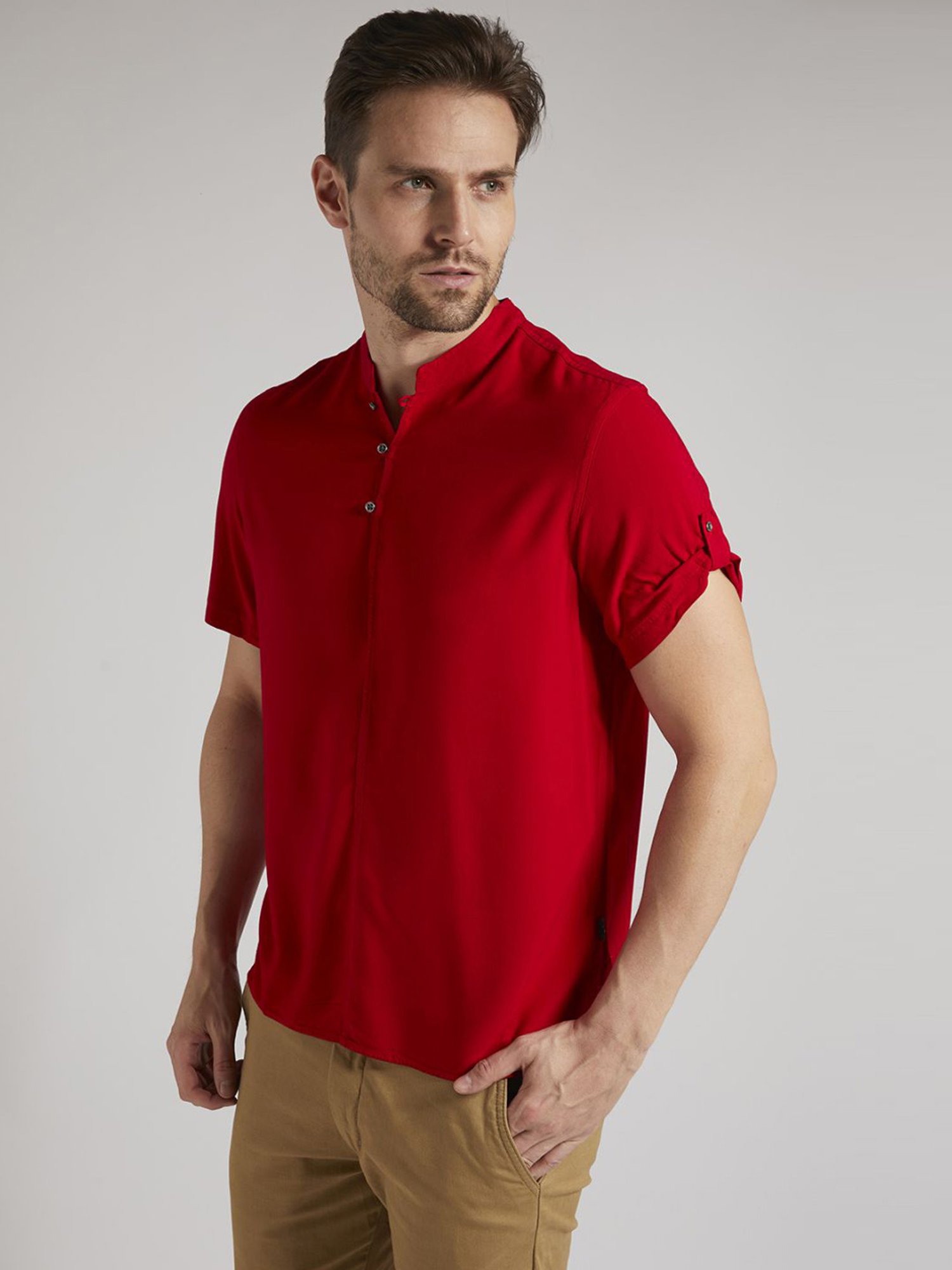 Identiti Red Tapered Fit Short Kurta