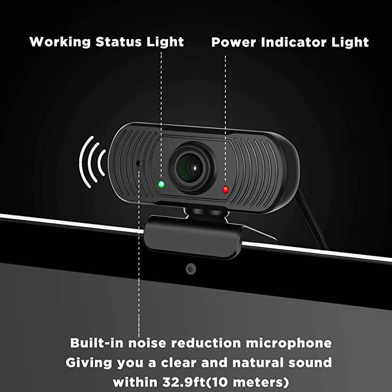 Webcam with Microphone for Desktop PC Laptop Mac Computer Plug and Play USB Web Camera for Online Teaching Learning Class Video Meeting Calling Conferencing Cam