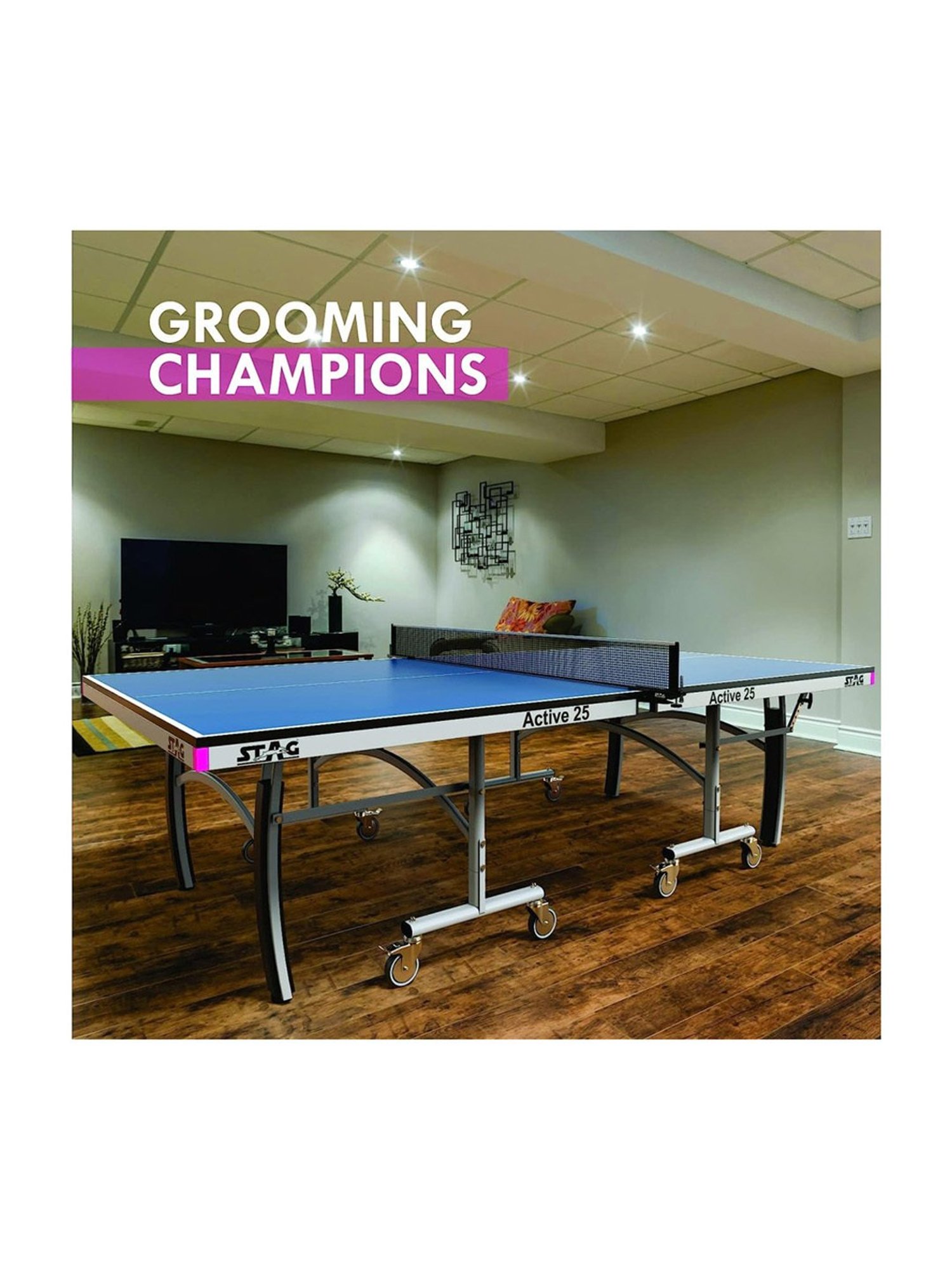 Stag Global 25mm Active Series Professional Quick Easy Setup Table Tennis Table (Blue)