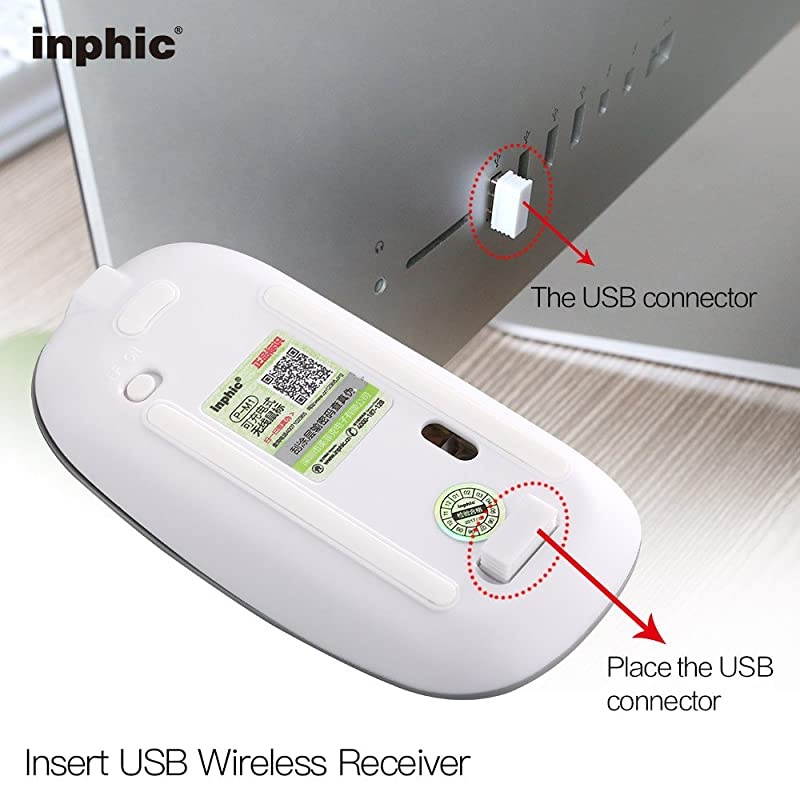 Wireless Mouse Rechargeable  Ultra Thin 1600 DPI Mini 24GUSB Receiver Portable Mobile Silent Optical Cordless Mouse Mice for LaptopPCComputerMac White