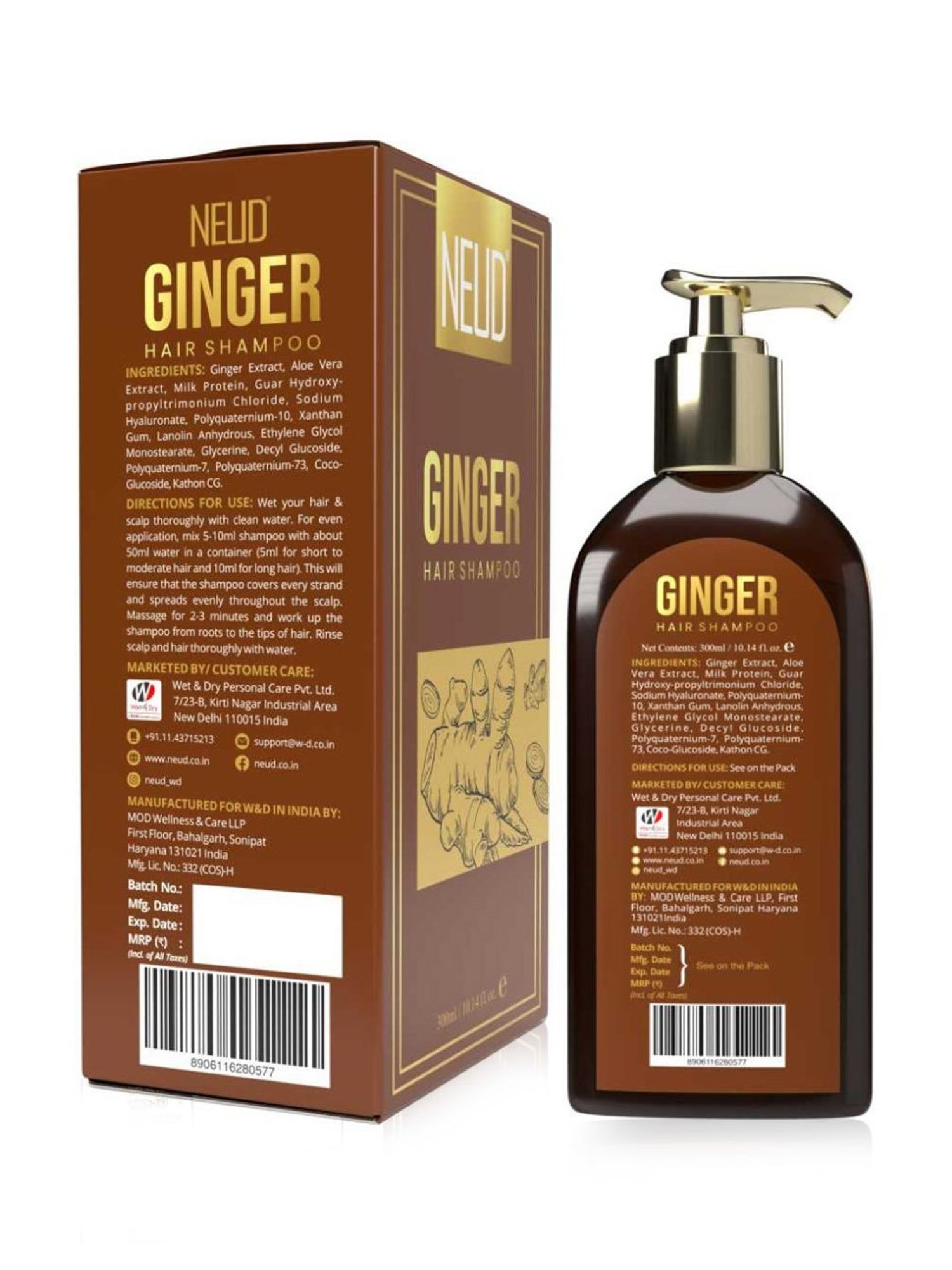 NEUD Premium Ginger Hair Shampoo - 300 ml Each (Pack of 2)