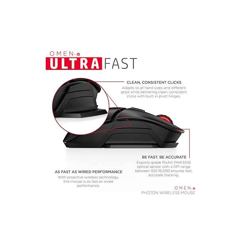 OMEN by  Photon Wireless Gaming Mouse with Qi Wireless Charging Programmable Buttons Custom RGB ESport DPI 6CL96AA