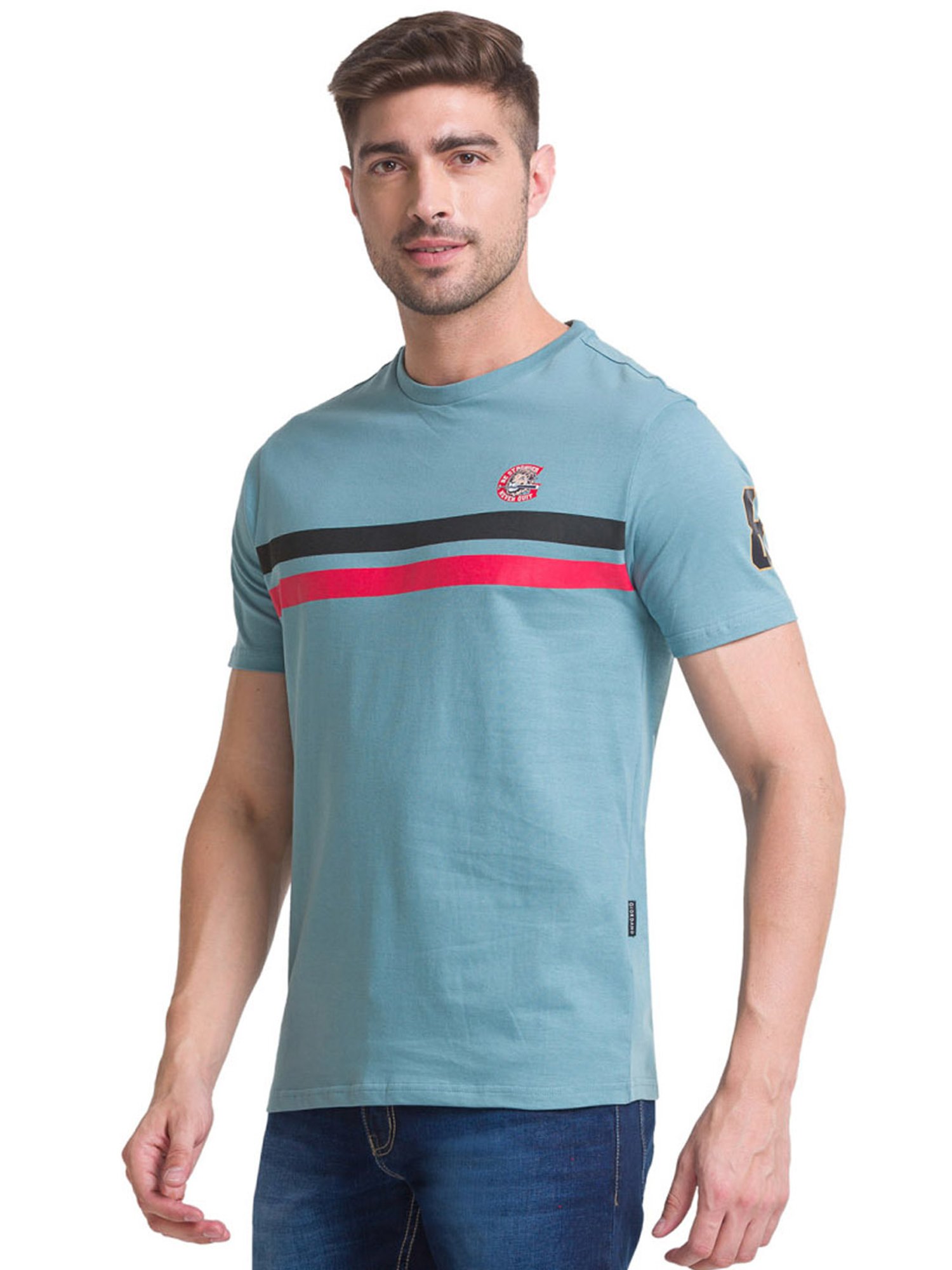 Giordano Green Cotton Slim Fit Striped T-Shirt