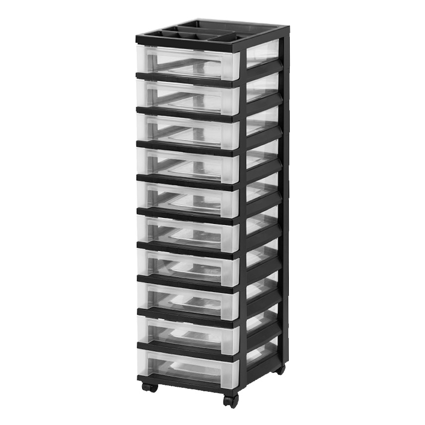 IRIS Medium 10-Drawer Cart with Organizer Top, 1 Pack, Black