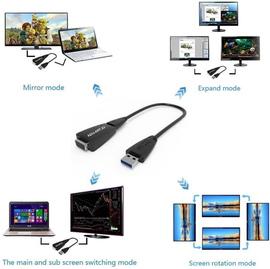 Wavlink SuperSpeed USB3.0 to VGA Adapter Converter Cable Video Graphics UGA Display Card HD 1920x1080 with USB 3.0 to Micro B Cable Extend & Mirror Mode for Windows 7/8 /8.x /10