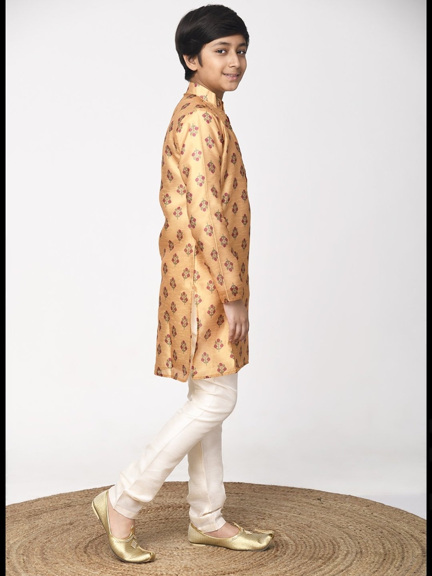 Lilpicks Kids Yellow & White Floral Print Full Sleeves Kurta Set