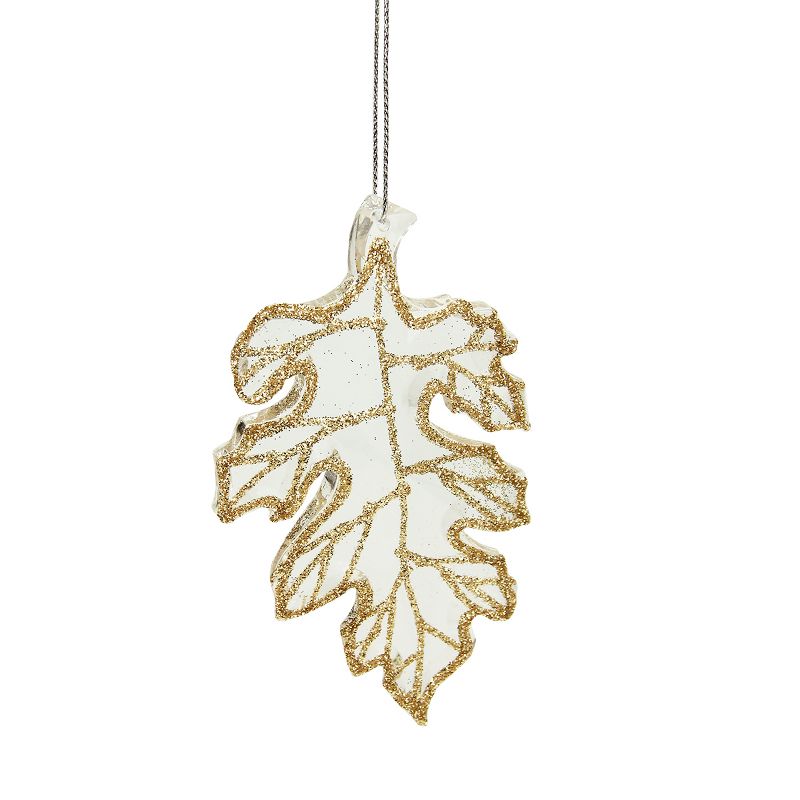 Raz Imports 4" Rich Elegance Champagne Glittered Oak Leaf Christmas Ornament - Clear/Gold