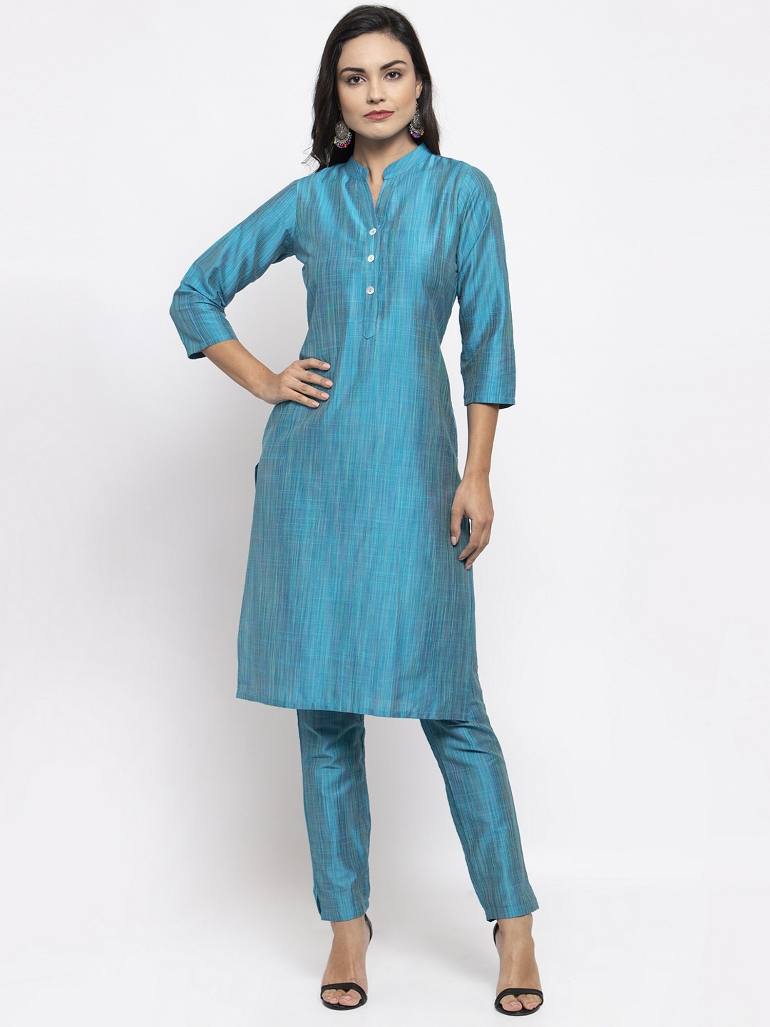 Jompers Blue Striped Kurta Pant Set