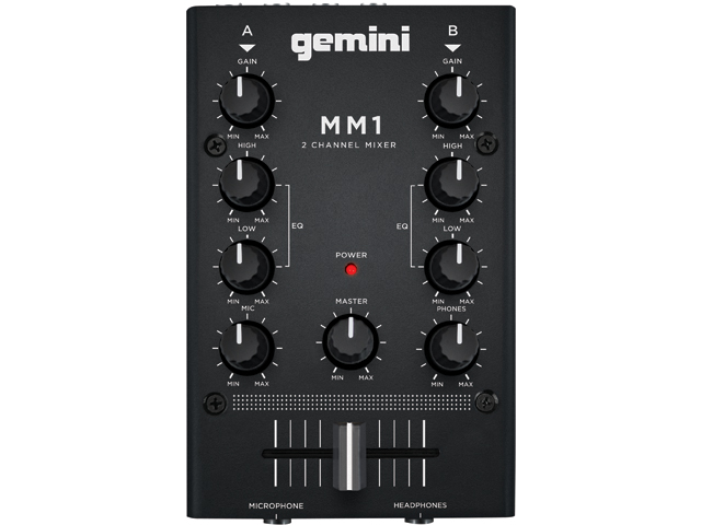 Gemini MM1 2-Channel Analog Mini DJ Audio Mixer