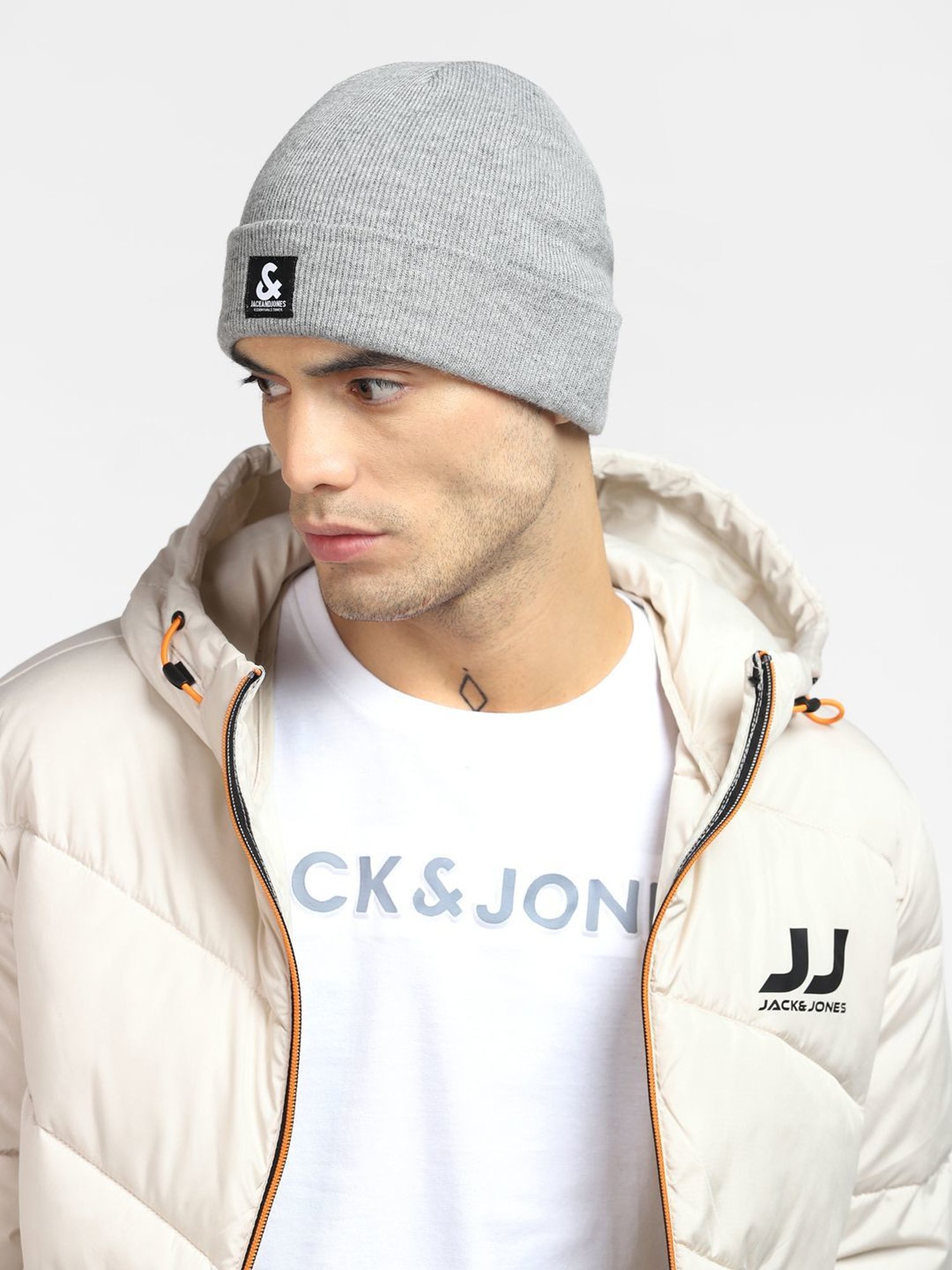 Jack & Jones Light Grey Melange Solid Beanies