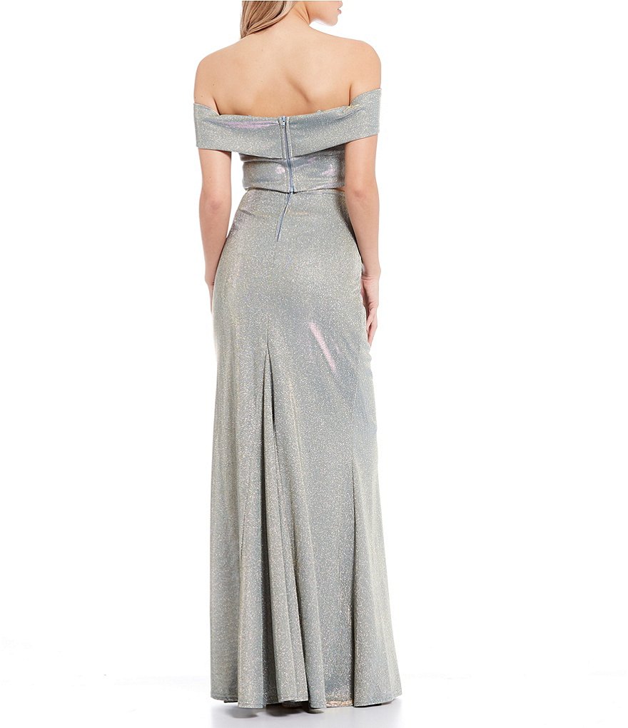 City Vibe Off-the-Shoulder Shimmer Shine Two-Piece Long Dress