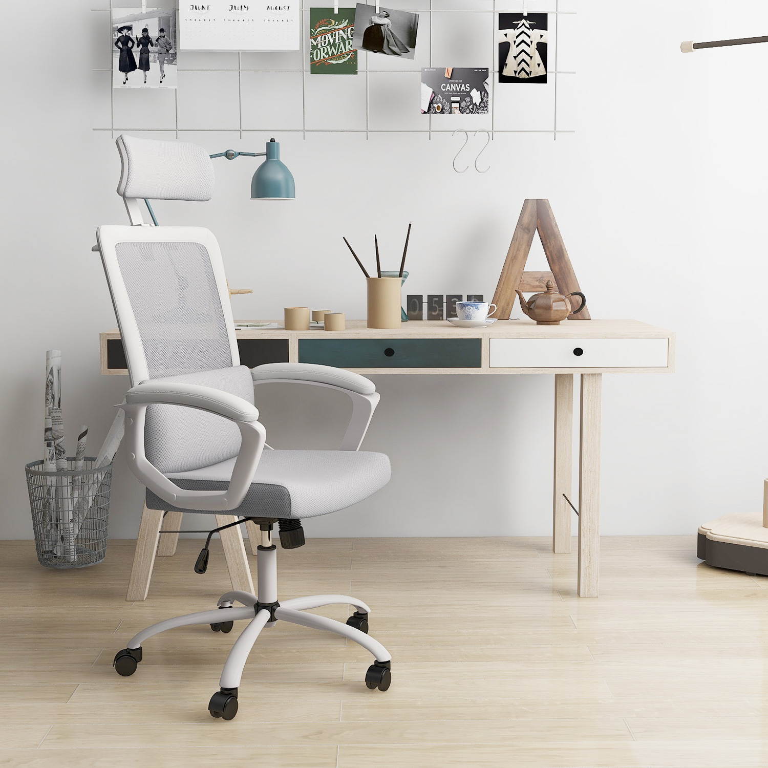 Milemont Office Chair, High Back Ergonomic Mesh Desk Office Chair with Padding Armrest and Adjustable Headrest -Gray