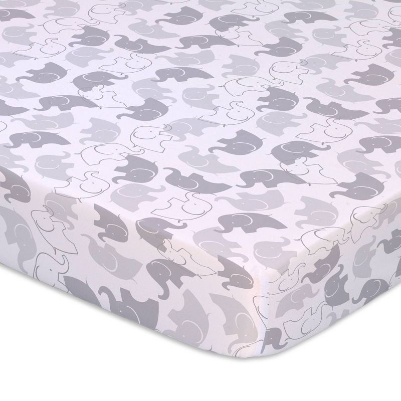 The Peanutshell Playard Sheets - Gray Elephants/Stripe 2pk