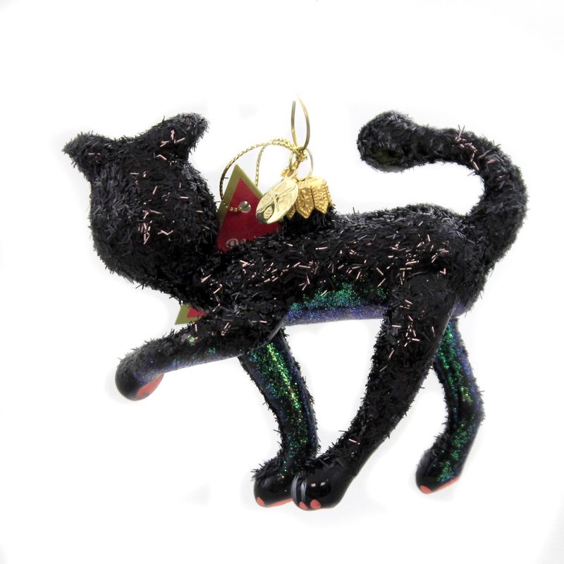 Morawski 4.25" Black Glittered Cat Ornament Halloween Feline  -  Tree Ornaments