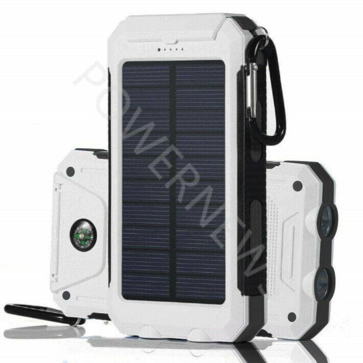 2021 Waterproof Solar Power Bank 9000000mAh Portable Battery Charger White New