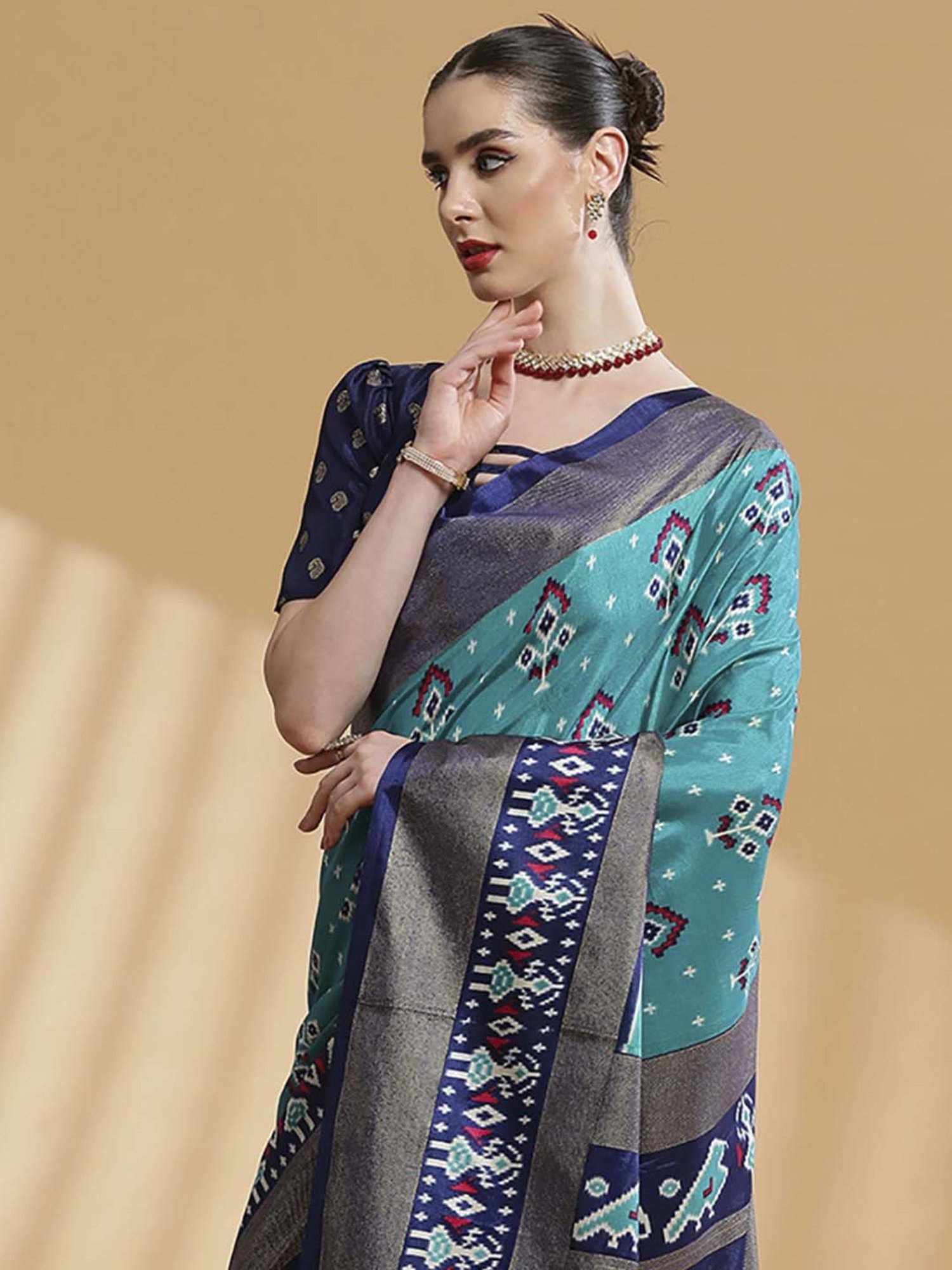 Saree Mall Blue Silk Printed Saree With Unstitched Blouse