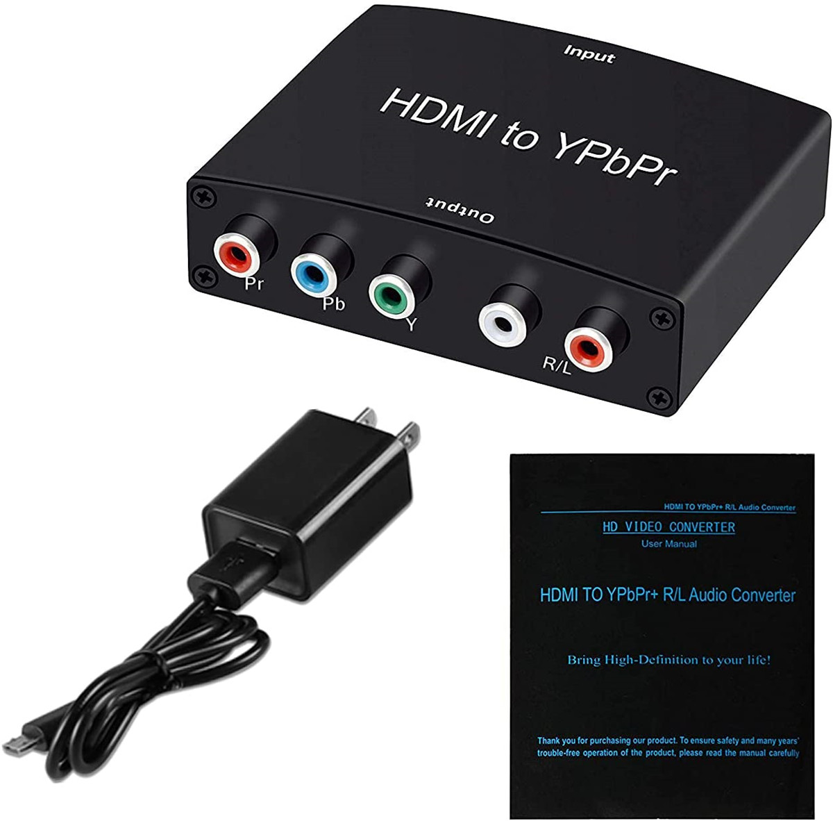 HDMI to Component Converter, Kchibo HDMI to 1080P YPbPr 5RCA RGB + R/L Video Audio Adapter, Support Apple TV, PS5, Roku, Xbox, Fire Stick, DVD Players to HDTV and Projector (Black)