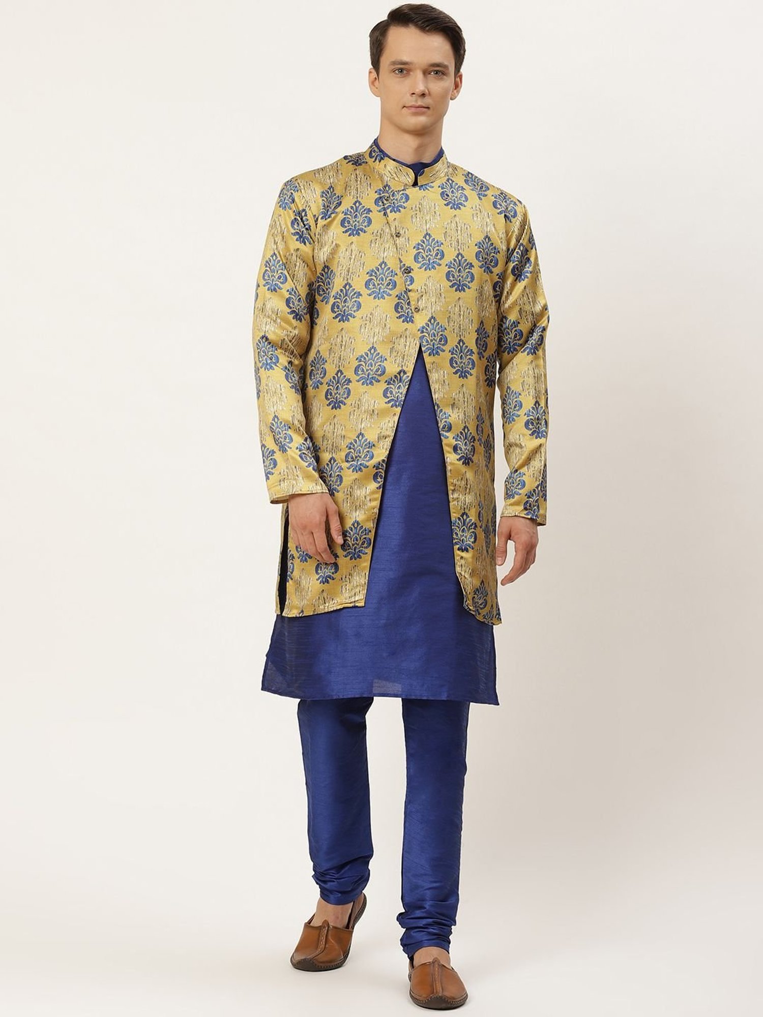 Sojanya Blue Regular Fit Printed Kurta Set With Jacket