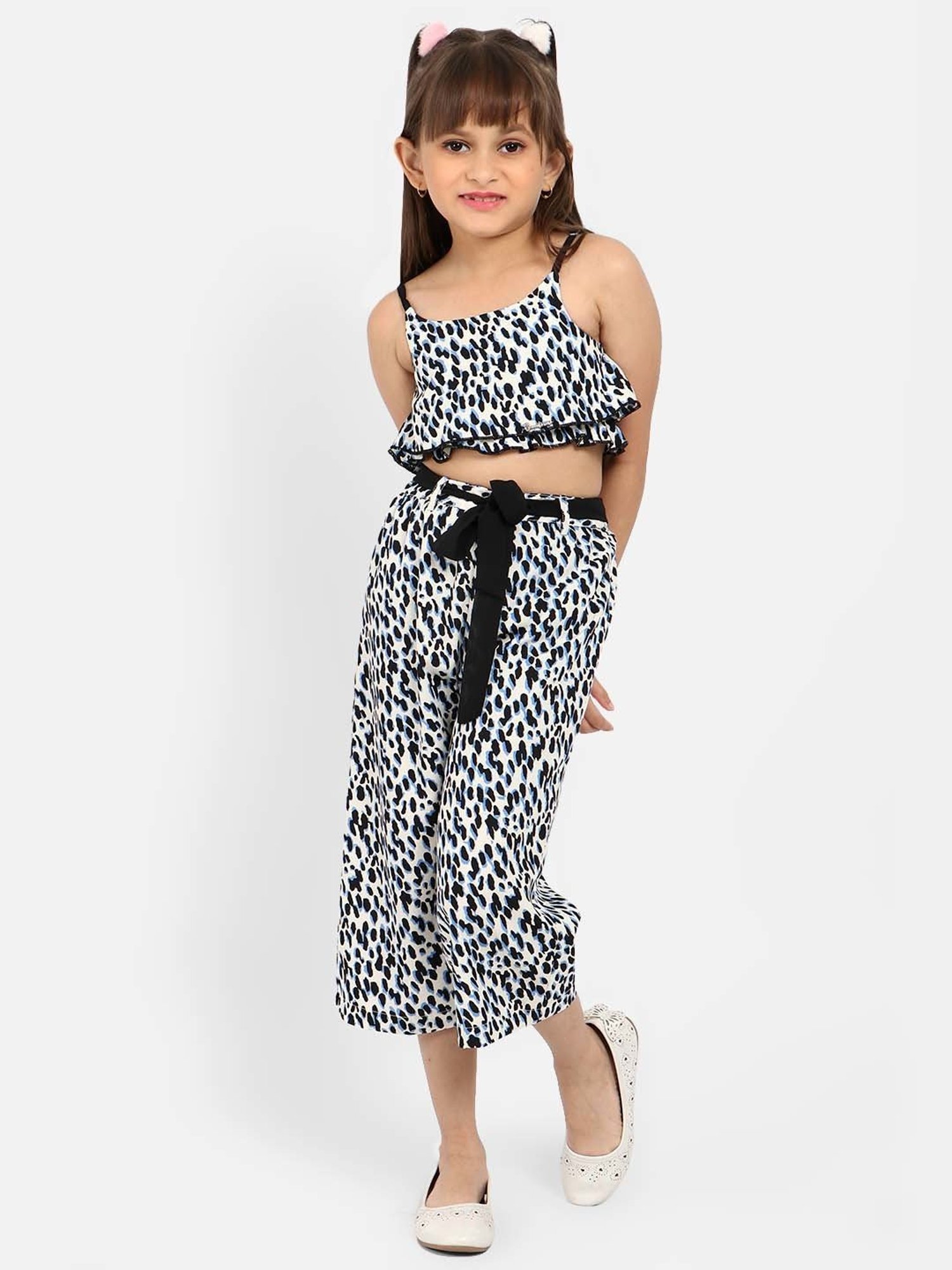 Nauti Nati Kids White Printed Top with Palazzos
