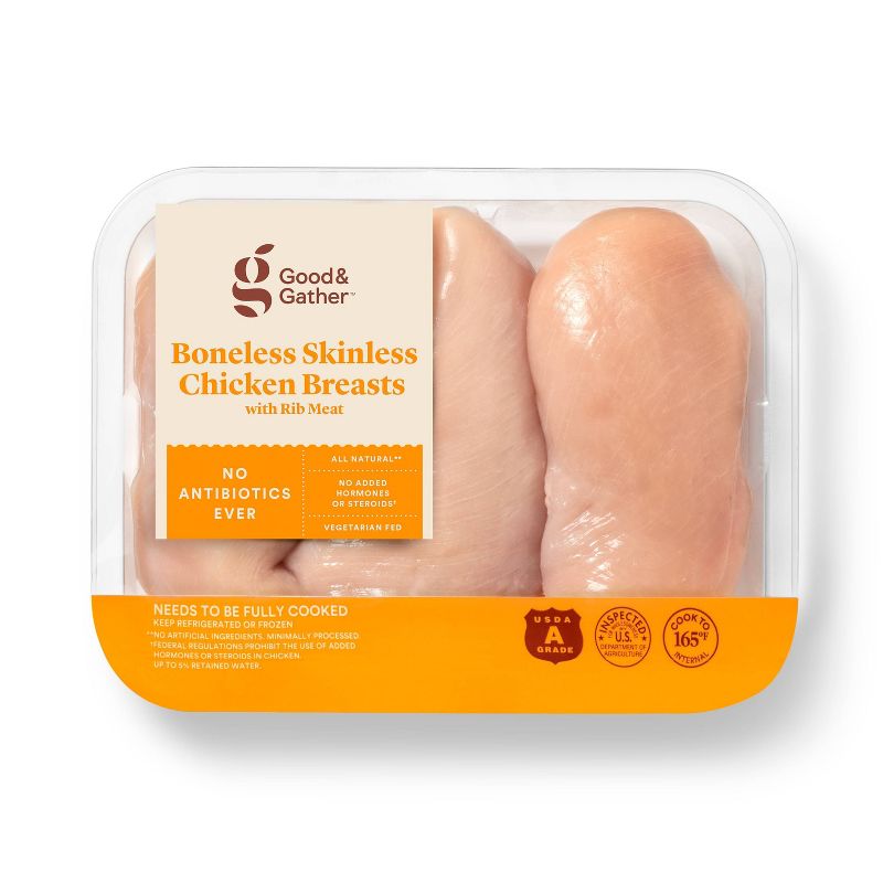 No Antibiotics Ever Vegetable Fed Boneless Skinless Chicken Breast - 1.2-1.8 lbs - price per lb - Good & Gather™