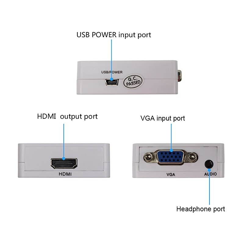 VGA to HDMI Converter 35 Audio Video Adapter Full HD 1080P VGA2HDMI for PC Laptop Dispaly Projector White