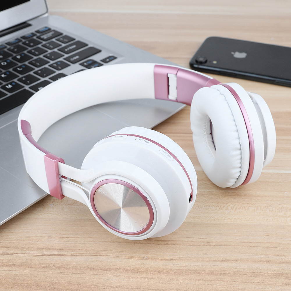 Headphones Telescopic FM Radio Function High Definition Noise Isolation Headsets for Laptop, Mac, iPhone and Most Android Phones Rose Gold and Red RJ-560-RG