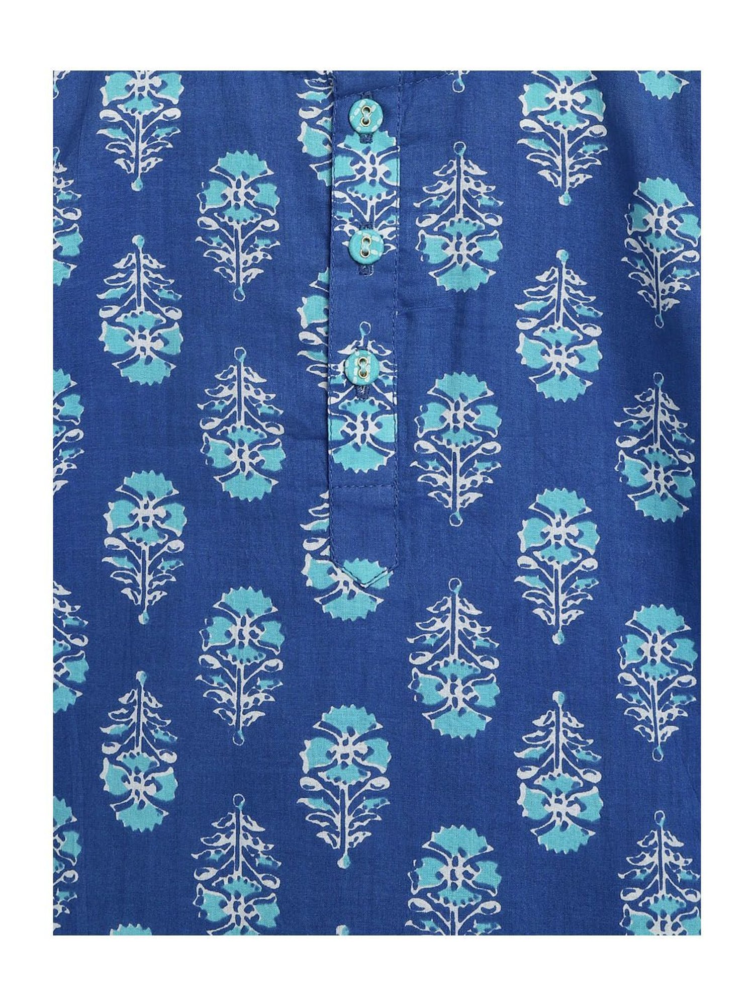 Campana Kids Dark Blue & Teal Floral Print Full Sleeves Kurta with Dhoti