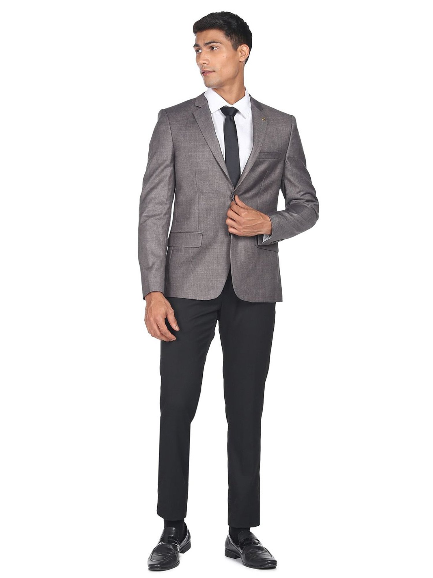AD by Arvind Grey Regular Fit Notch Lapel Blazer