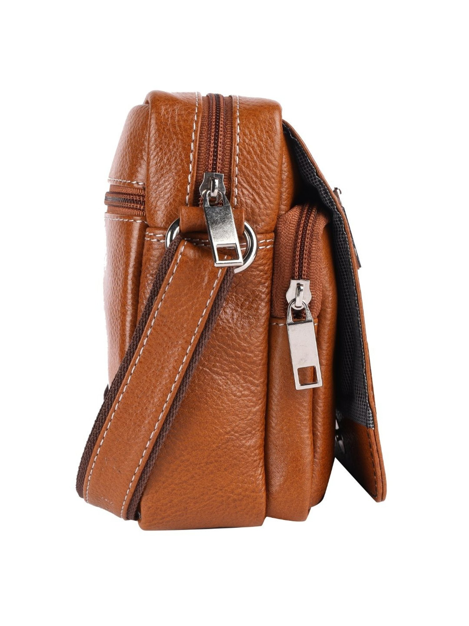 HiLEDER Brown Textured Small Leather 7 inch Cross Body Bag