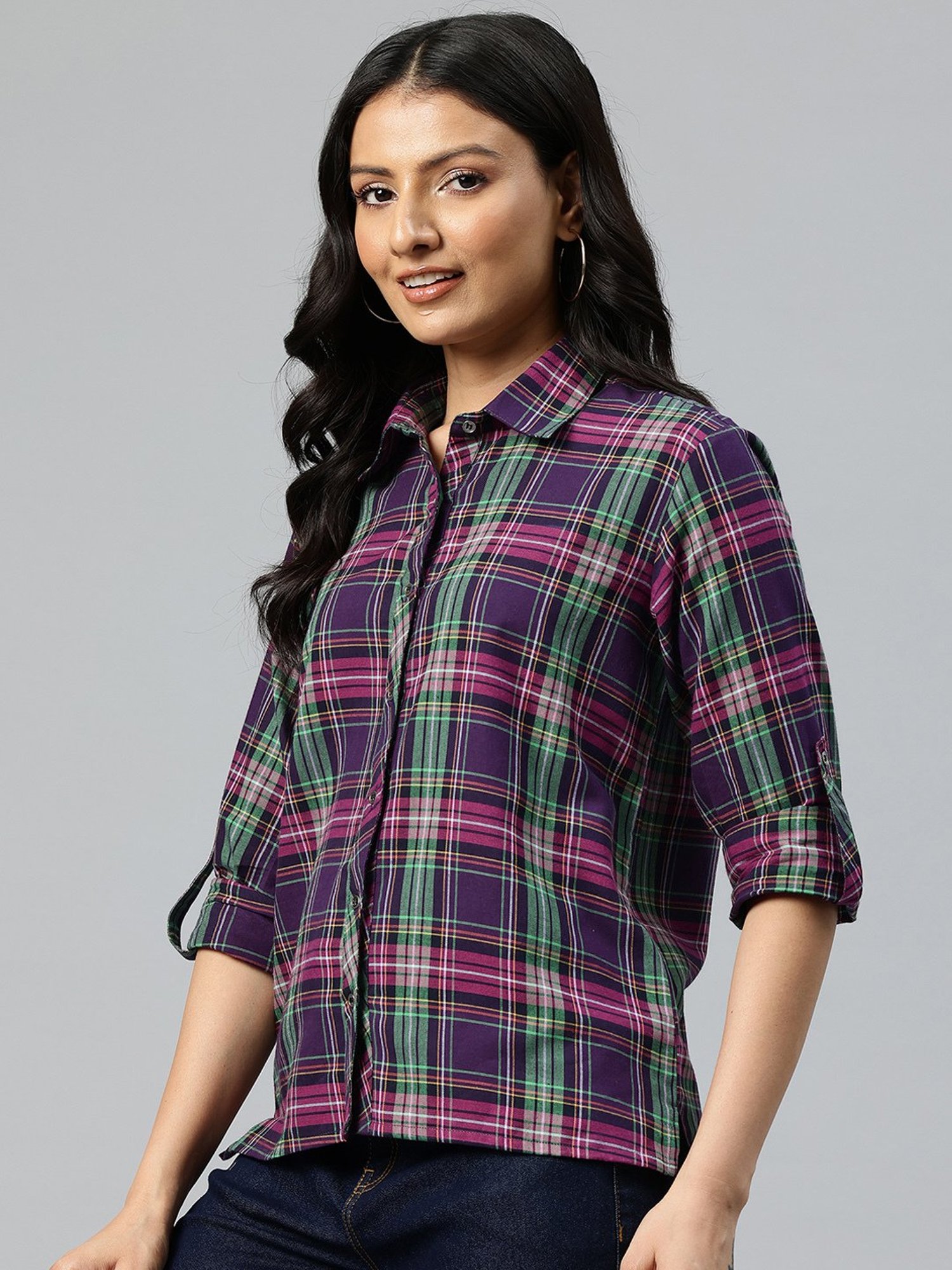 One Femme Purple Check Shirt