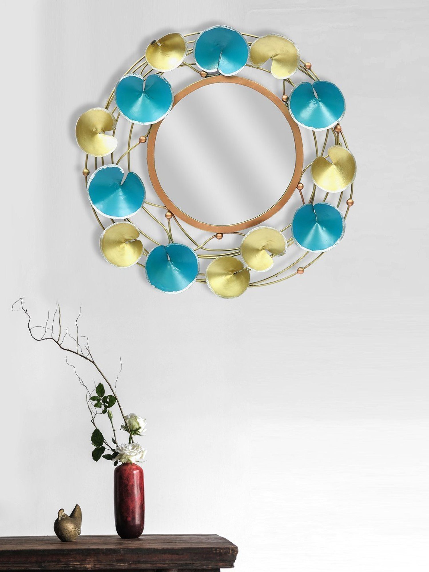 Aapno Rajasthan Gold & Green Metal Wall Mirror