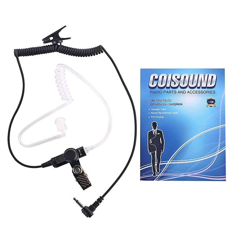 Two Way Radio Earpiece Noise Canceling Transparent Security Headset Walkie Talkie Headphone 35mm pin ReceiverListen ONLY for Any Motorola  Kenwood ICOM Single Pin Radio