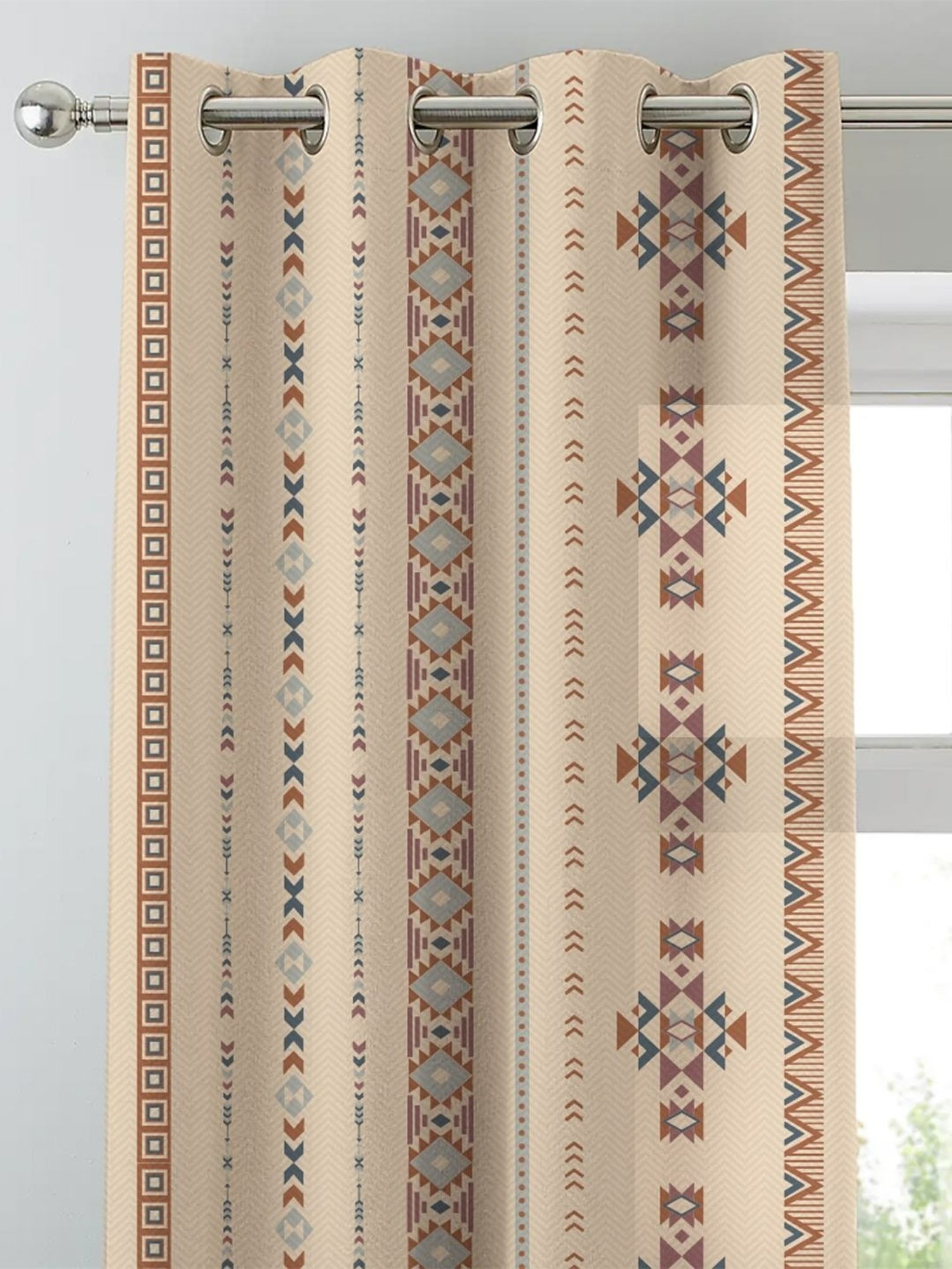 SPACES DRAPE STORY Boho Digital Print Beige Polyester 5 ft Window Curtains - Set of 2