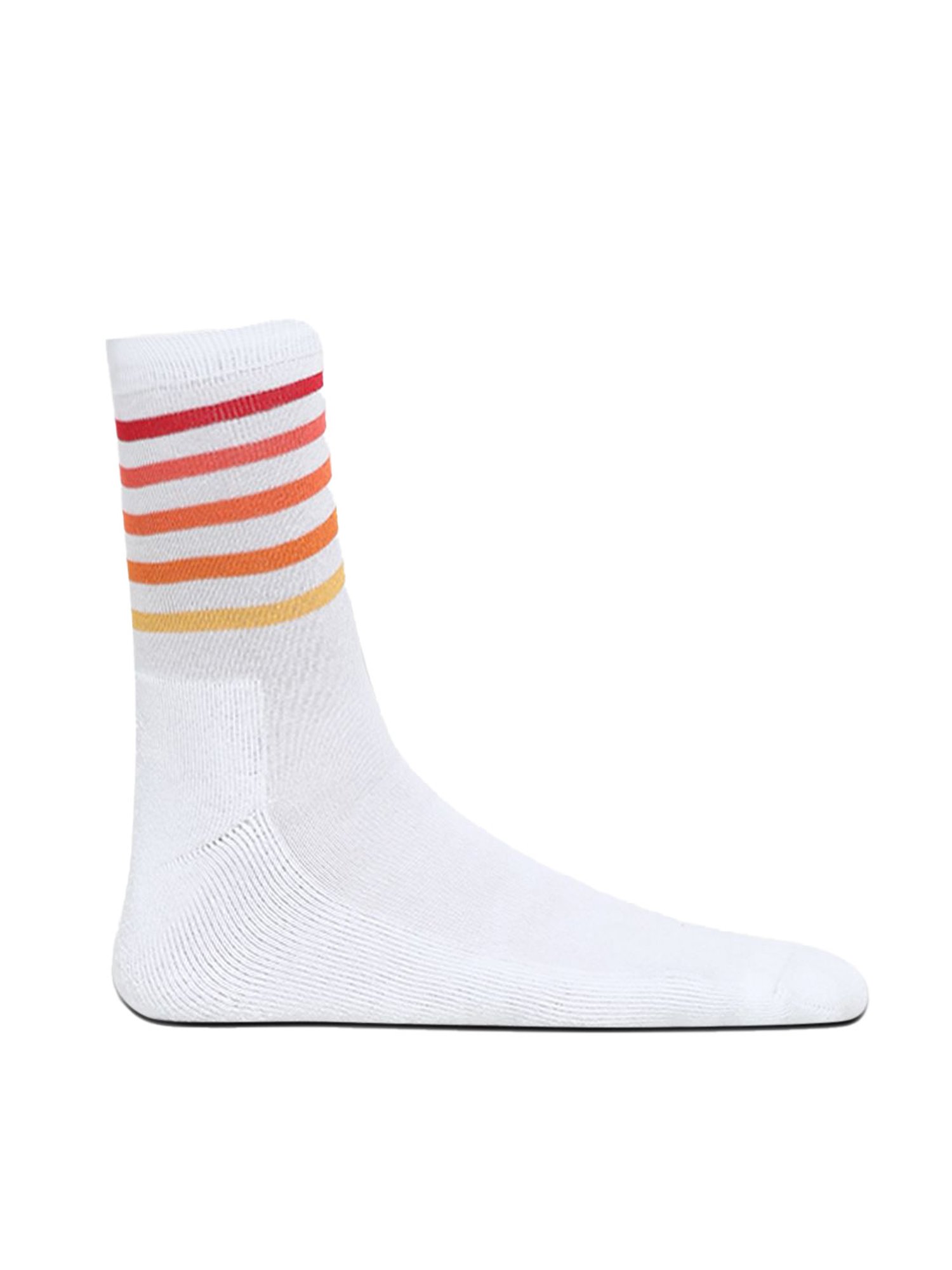 Jack & Jones Jacstriper Terry Bright White Cotton Striped Calf Length Socks - Pack of 3