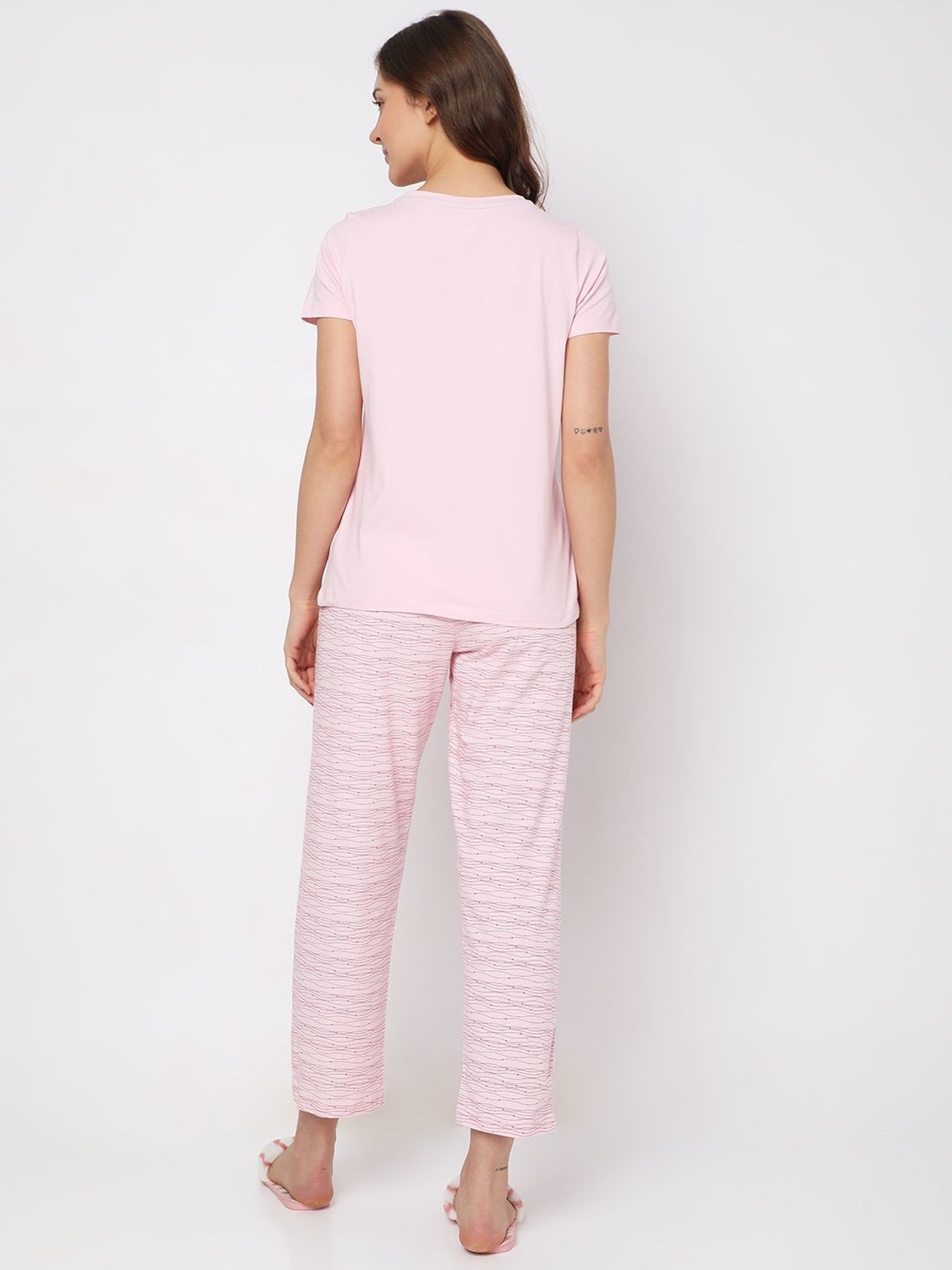 Vero Moda Intimates Pink Cotton Graphic Print T-Shirt With Pyjamas