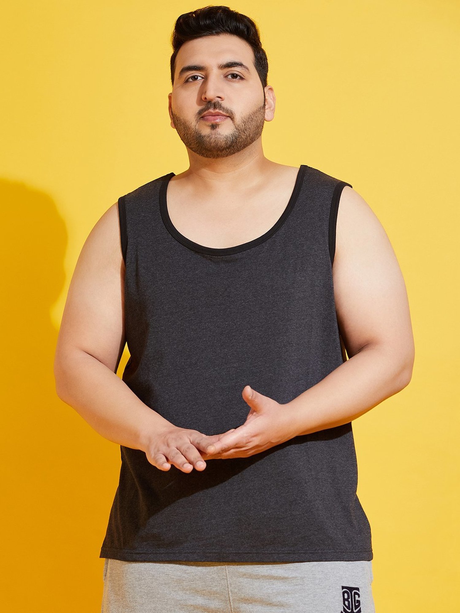 Bigbanana Plus Size Grey Cotton Regular Fit Vest