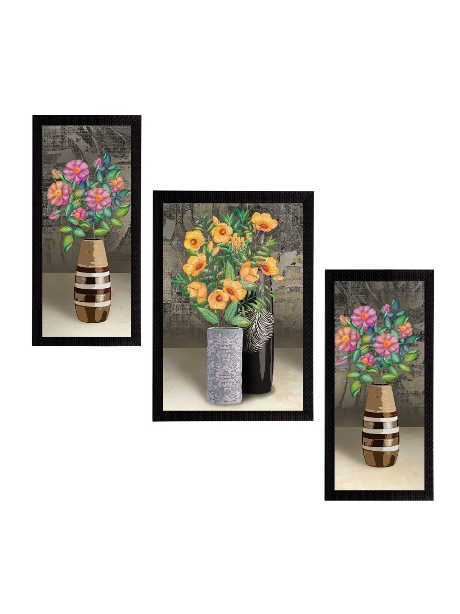 eCraftIndia Set of 3 Botanical and Floral Satin Matt Textured UV Art Painting