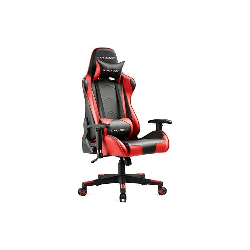 Gaming Chair Racing Office Computer Ergonomic Video Game Chair Backrest and Seat Height Adjustable Swivel Recliner with Headrest and Lumbar Pillow Esports Chair Red