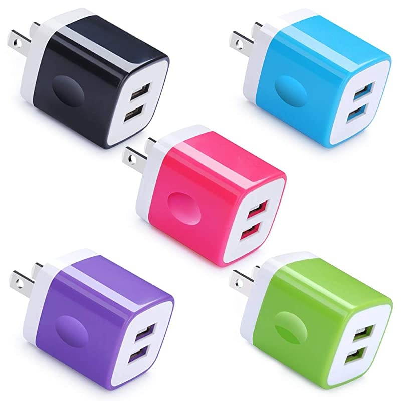 USB Wall Adapter Charger Block  5Pack 21Amp 5V Dual Port USB Power Adapter Wall Charger Plug Cube Compatible with Phone Xs Max XR X 8 7 6 Plus Samsung S10E S10 S9+ LG Moto Android More
