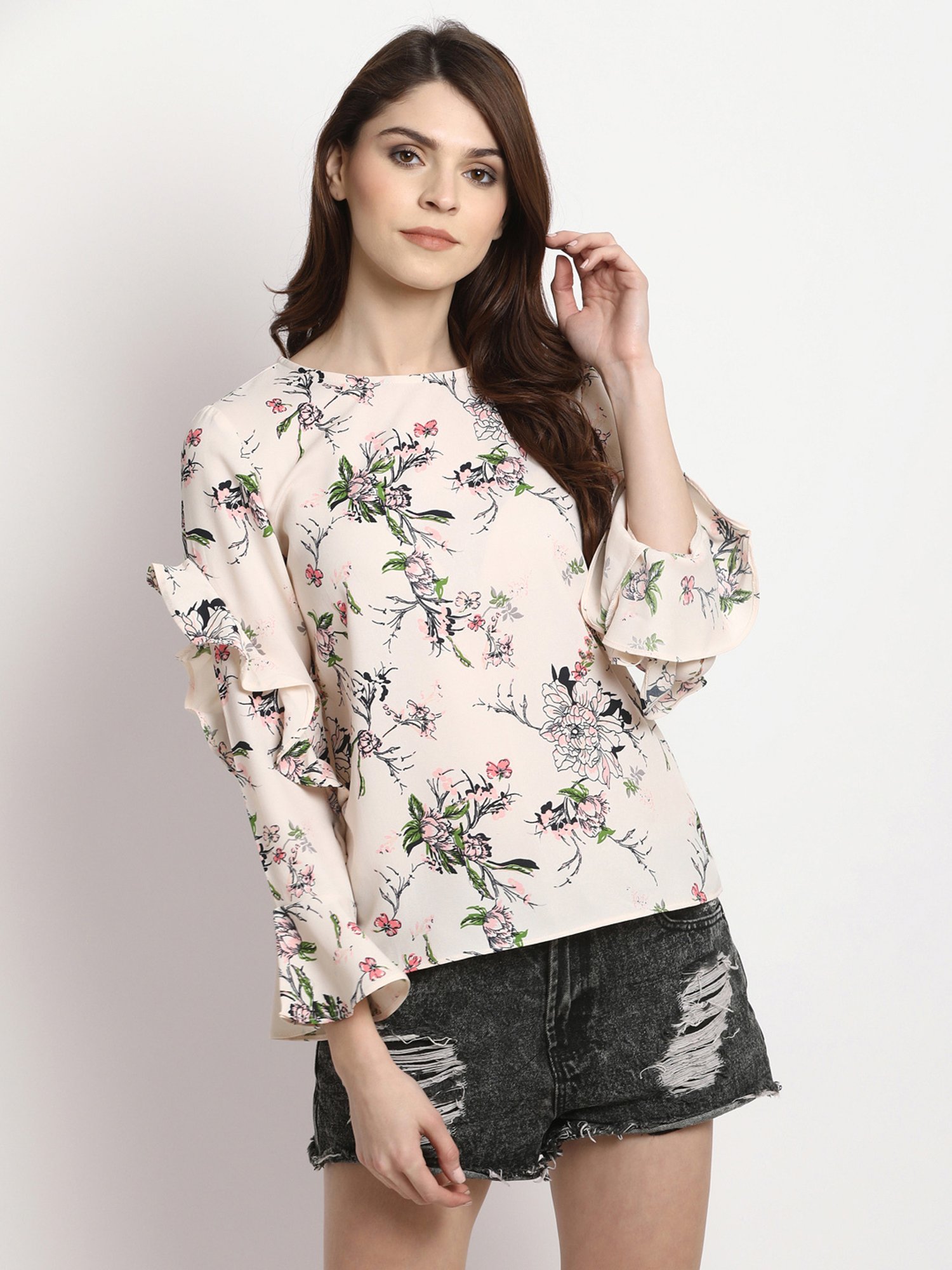 Marie Claire Beige Floral Print Top