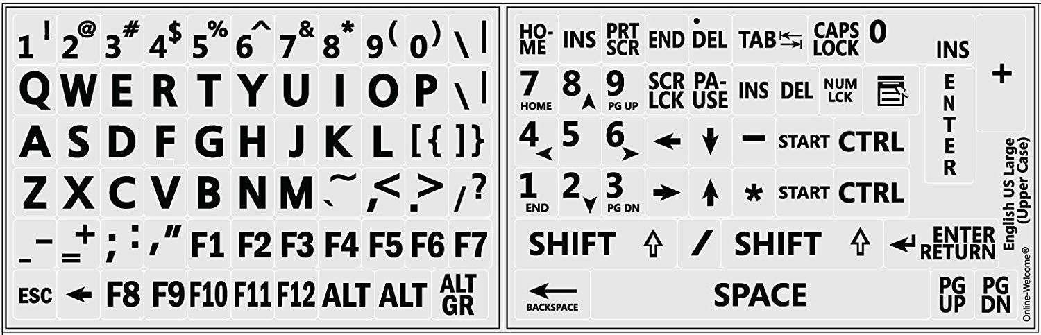 Five 5 English US Large Print Letters Keyboard Stickers Black Yellow White Gray Backgrouns 5 Colors in One Order